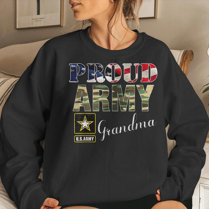 Proud Army Grandma With American Flag Gift Veteran Day Women Crewneck Graphic Sweatshirt Gifts for Her