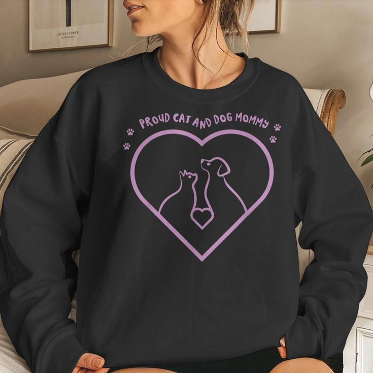 Proud Cat And Dog Mommy Dogs Lover Cats Mom Mother Mama Women Sweatshirt Gifts for Her