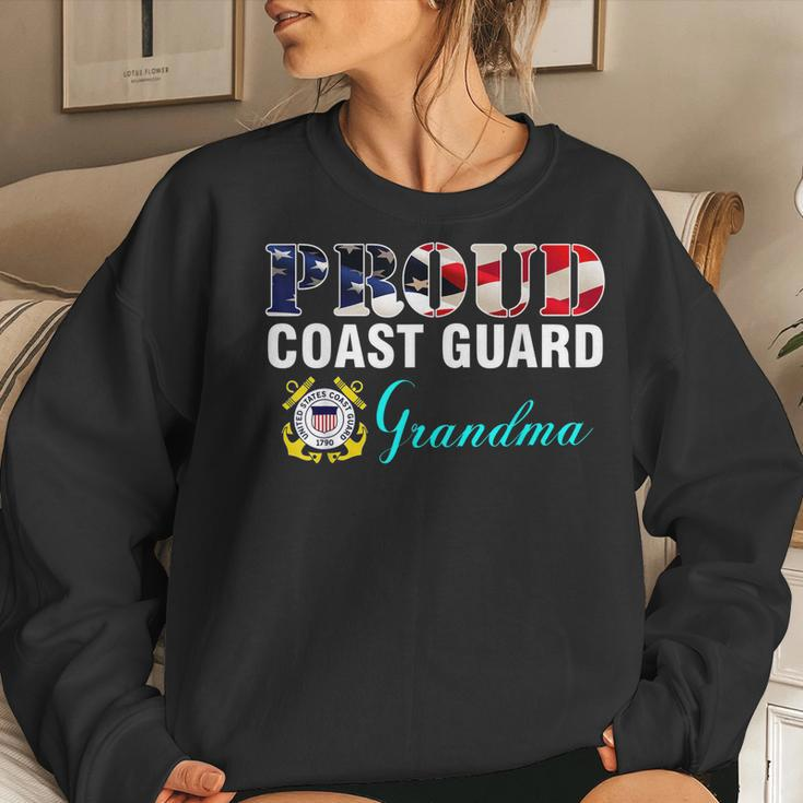 Proud Coast Guard Grandma With American Flag Gift Veteran Women Crewneck Graphic Sweatshirt Gifts for Her