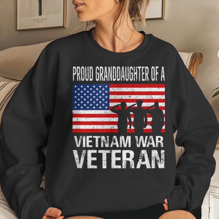 Proud Granddaughter Vietnam War Veteran Matching Grandfather Women Crewneck Graphic Sweatshirt Gifts for Her