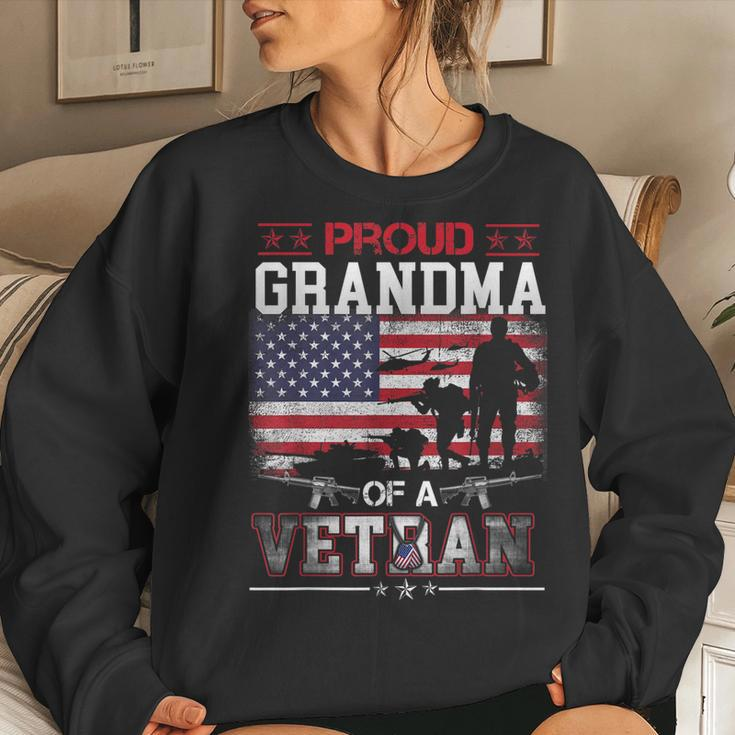 Proud Grandma Of A Veteran Us Flag Military Veterans Day Women Crewneck Graphic Sweatshirt Gifts for Her