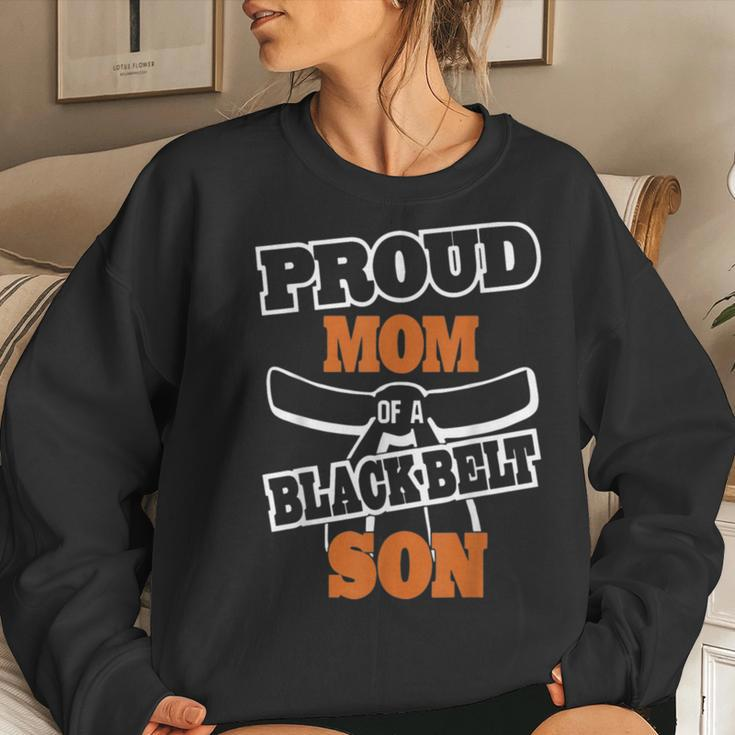 Proud Mom Of A Black Belt Son Karate Mom Women Sweatshirt Gifts for Her