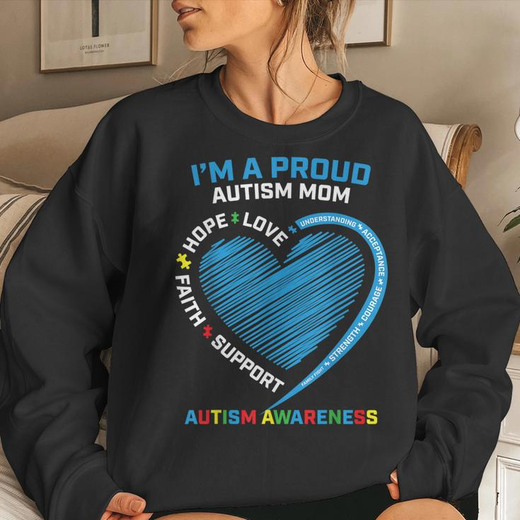 Puzzle Piece Heart Awareness Daughter Son Proud Autism Mom Women Crewneck Graphic Sweatshirt Gifts for Her