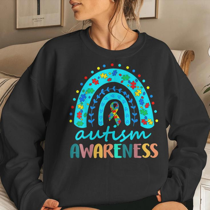 Puzzle Rainbow In April We Wear Blue Autism Awareness Month Women Sweatshirt Gifts for Her