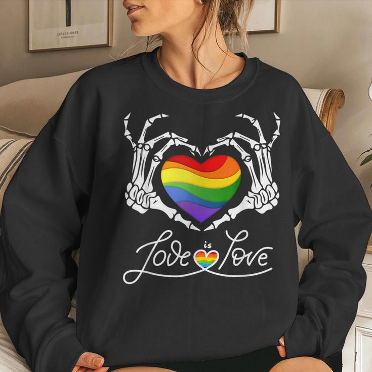 Rainbow Skeleton Heart Love Is Love Lgbt Gay Lesbian Pride Women Sweatshirt Gifts for Her