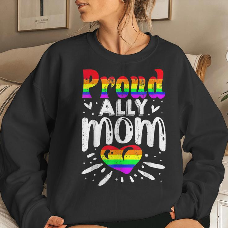 Retro Proud Ally Mom Rainbow Heart Lgbt Gay Lesbian Pride Women Sweatshirt Gifts for Her
