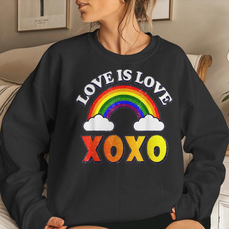 Retro Xoxo Rainbow Love Valentines Day Men Women Couples Women Crewneck Graphic Sweatshirt Gifts for Her