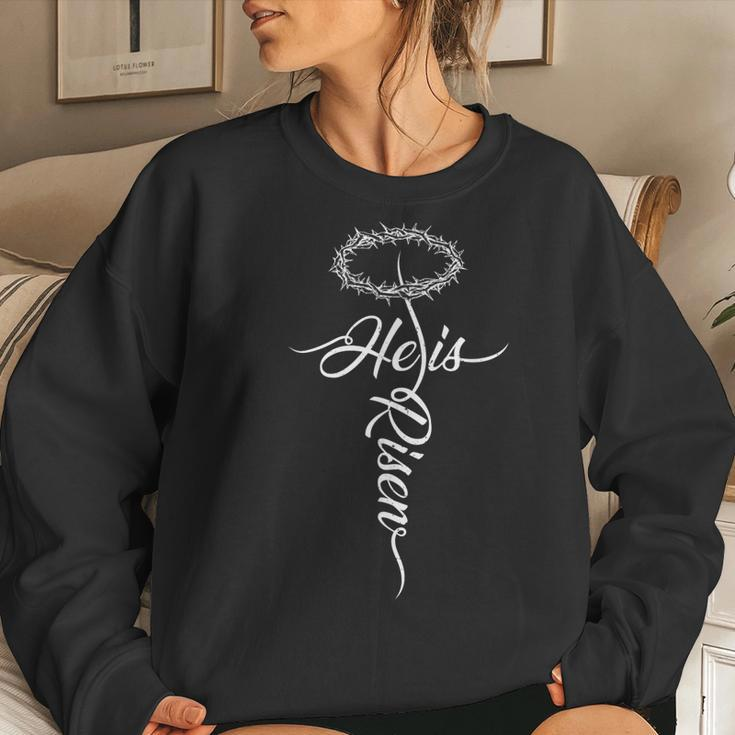 He Is Risen Cross Jesus Religious Easter Day Christians Women Sweatshirt Gifts for Her