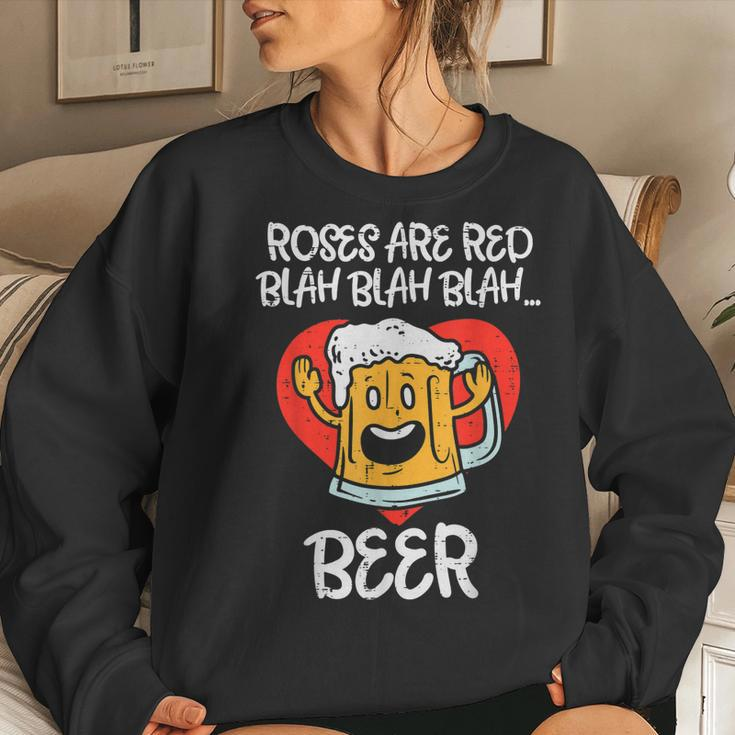 Roses Are Red Blah Beer Funny Valentines Day Drinking Gifts Women Crewneck Graphic Sweatshirt Gifts for Her