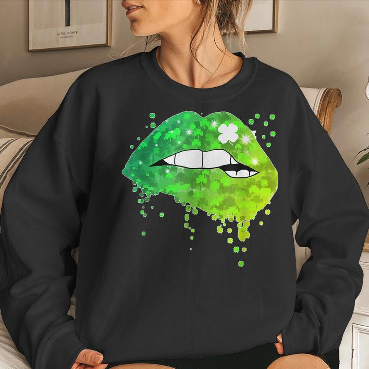 Saint Patricks Day Shamrock Graphic Irish Sexy Lips Womens Women Crewneck Graphic Sweatshirt Gifts for Her
