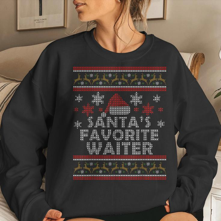 Santas Favorite Waiter Restaurant Ugly Christmas Women Sweatshirt Gifts for Her