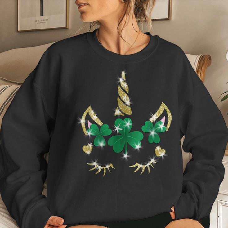 Sarcastic Unicorn Face Print Cute Saint Patricks Day Girls Women Crewneck Graphic Sweatshirt Gifts for Her