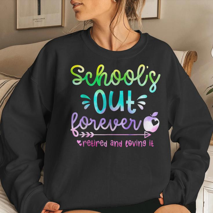 Schools Out Forever Retired & Loving It Funny Teacher Summer Women Crewneck Graphic Sweatshirt Gifts for Her