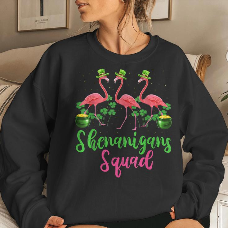 Shenanigan Squad Irish Flamingo Leprechaun St Patricks Day Women Crewneck Graphic Sweatshirt Gifts for Her
