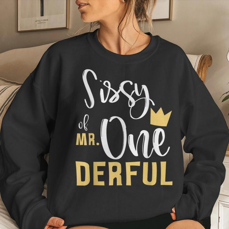 Sissy Of Mr Onederful 1St Birthday Sister First One-Derful Women Crewneck Graphic Sweatshirt Gifts for Her