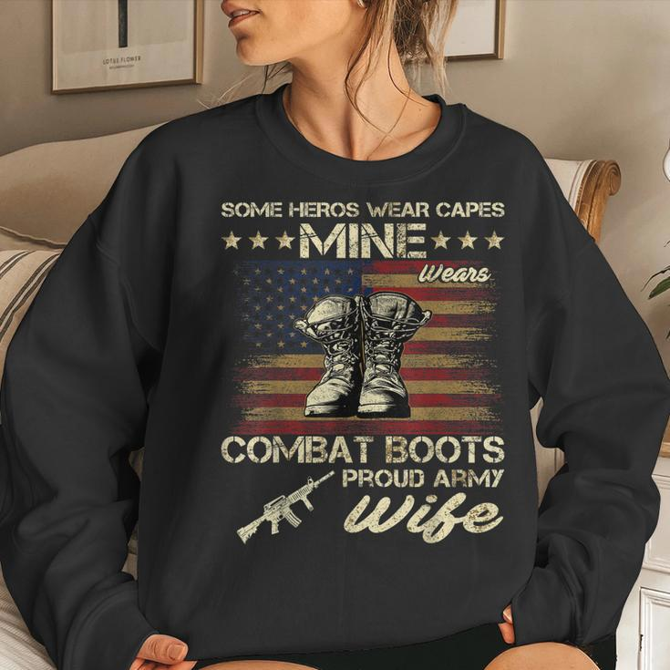 Some Heros Wear Capes Mine Wears Combat Boots Army Wife Women Crewneck Graphic Sweatshirt Gifts for Her