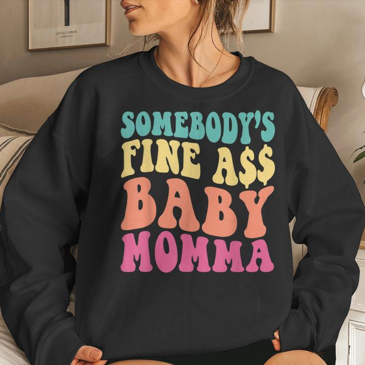Somebodys Fine As Baby Momma Funny Mom Mama Saying Retro Women Crewneck Graphic Sweatshirt Gifts for Her