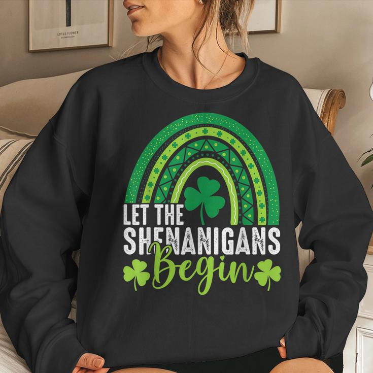 St Patricks Day Let The Shenanigans Begin Rainbow Women Crewneck Graphic Sweatshirt Gifts for Her