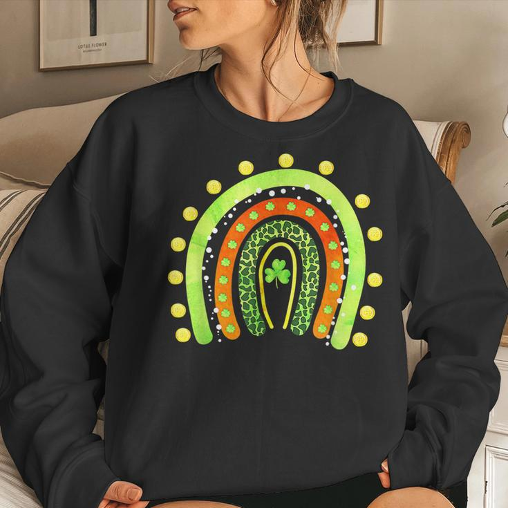 St Patricks Day Rainbow Lucky Shamrocks V2 Women Crewneck Graphic Sweatshirt Gifts for Her