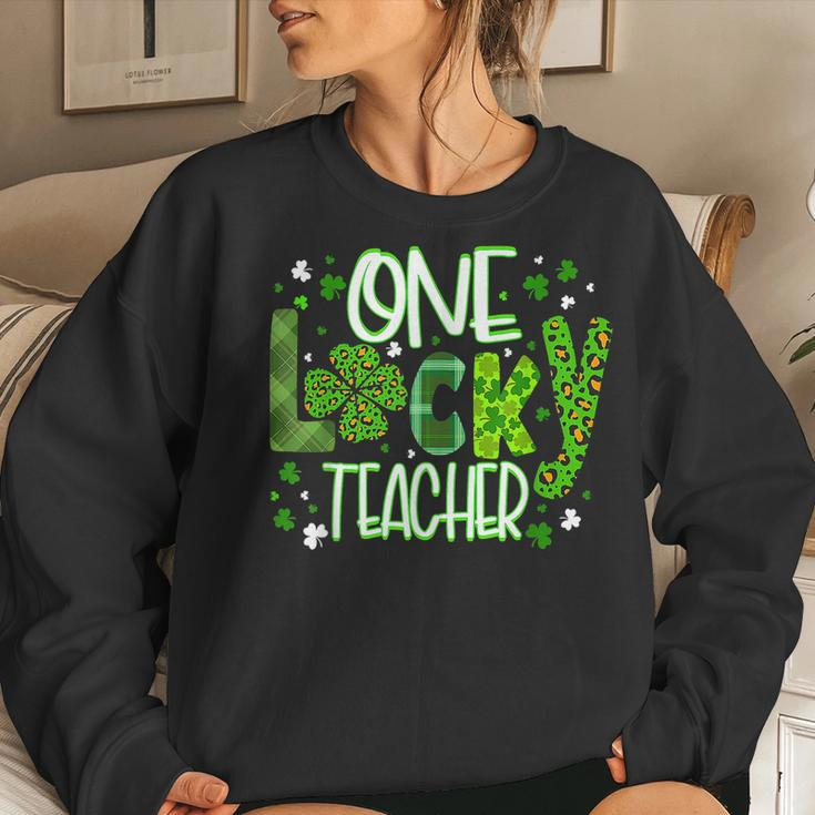 St Patricks Day Teacher Life Irish Lucky Plaid Shamrock Women Crewneck Graphic Sweatshirt Gifts for Her
