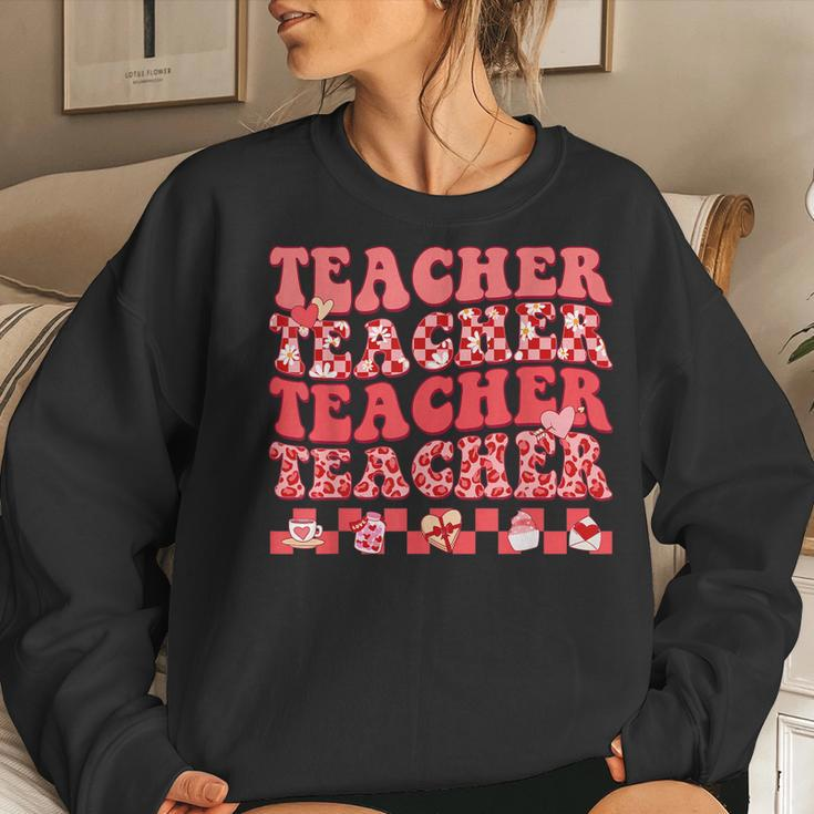 Teacher Valentines Day Hippie Sweet Heart Teacher Womens Women Crewneck Graphic Sweatshirt Gifts for Her