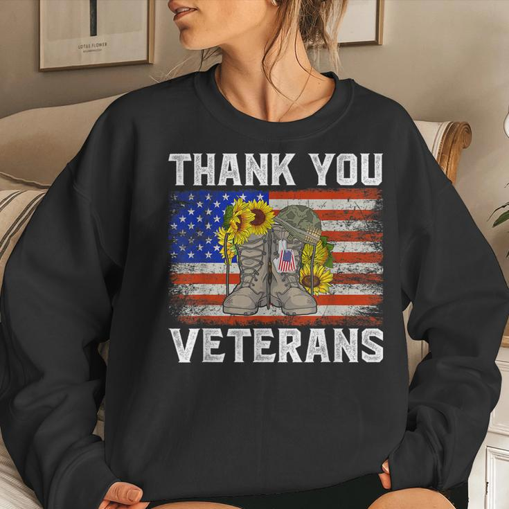 Thank You Veterans Combat Boots Sunflower Veteran Day Women Crewneck Graphic Sweatshirt Gifts for Her