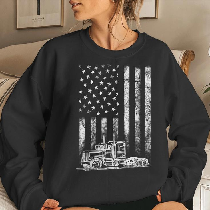 Truck Driver American Flag Trucker Vintage Men Women Gift Women Crewneck Graphic Sweatshirt Gifts for Her