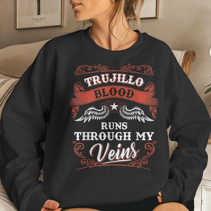 Trujillo Blood Runs Through My Veins Family Christmas Women Crewneck Graphic Sweatshirt Gifts for Her