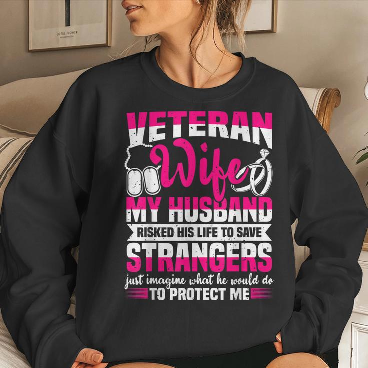 Veteran Wife Husband Soldier & Saying For Military Women Women Crewneck Graphic Sweatshirt Gifts for Her