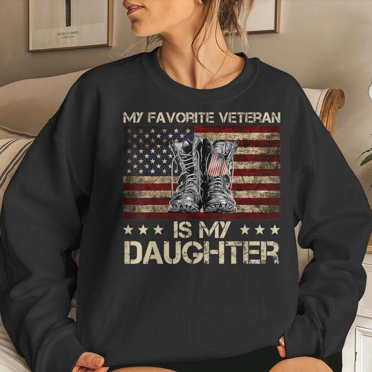 Veterans Day My Favorite Veteran Is My Daughter Proud Dad Women Crewneck Graphic Sweatshirt Gifts for Her