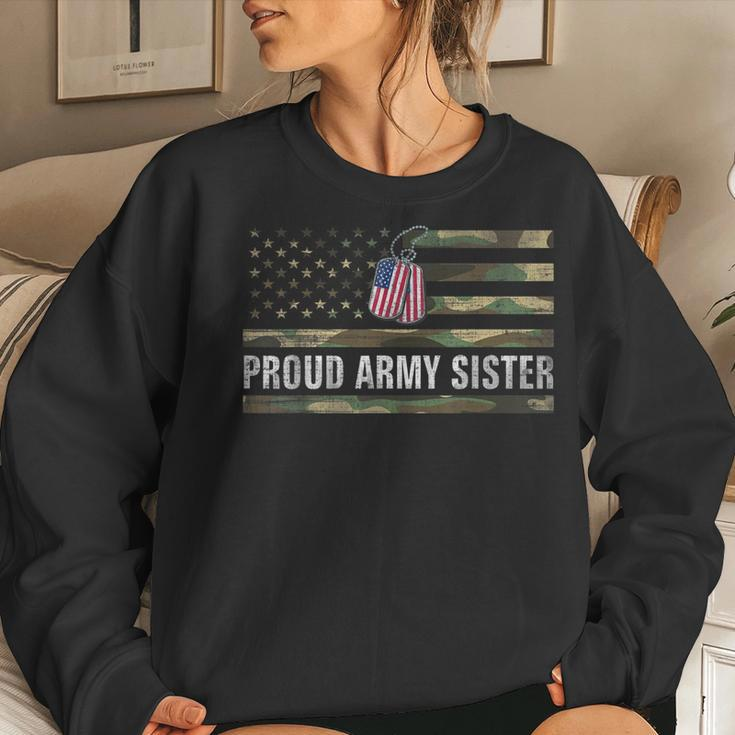 Vintage American Flag Proud Army Sister Veteran Day Gift Women Crewneck Graphic Sweatshirt Gifts for Her