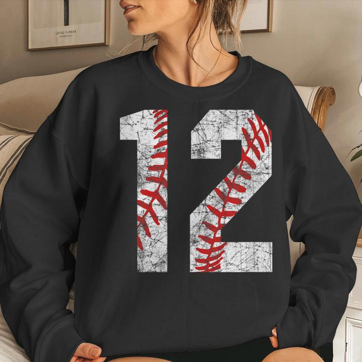 Vintage Baseball Mom 12 Jersey Baseball Favorite Player Women Crewneck Graphic Sweatshirt Gifts for Her