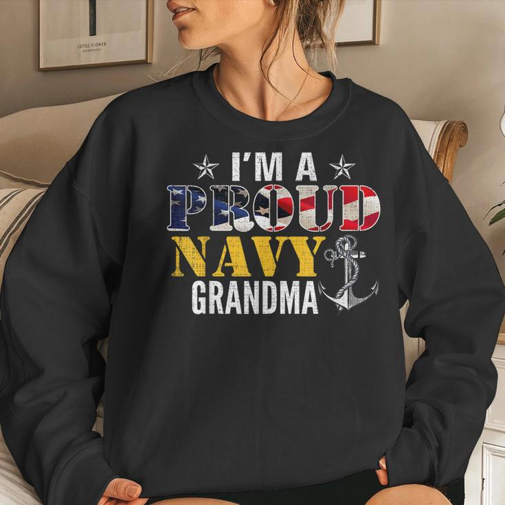 Vintage Im A Proud Navy With American Flag For Grandma Women Crewneck Graphic Sweatshirt Gifts for Her