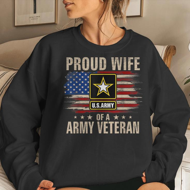 Vintage Proud Wife Of A Army Veteran With American Flag Women Crewneck Graphic Sweatshirt Gifts for Her