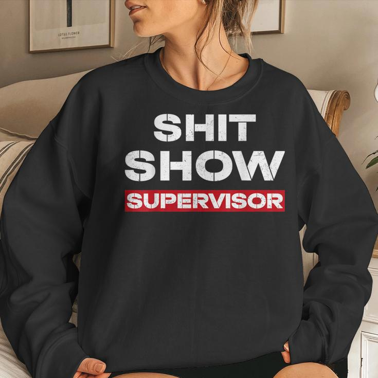 Vintage Shit Show Supervisor Mom Boss Manager Teacher Sweatshirt Gifts for Her