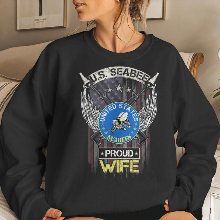Vintage Usa American Flag Us Seabee Proud Veteran Wife Funny Women Crewneck Graphic Sweatshirt Gifts for Her