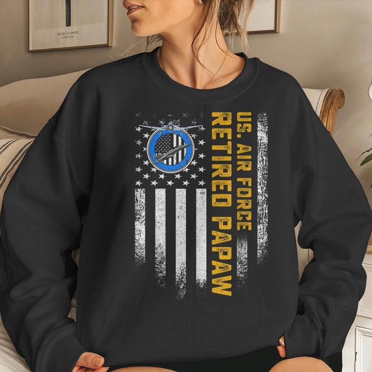 Vintage Usa Flag Retired Us Air Force Veteran Papaw Women Crewneck Graphic Sweatshirt Gifts for Her