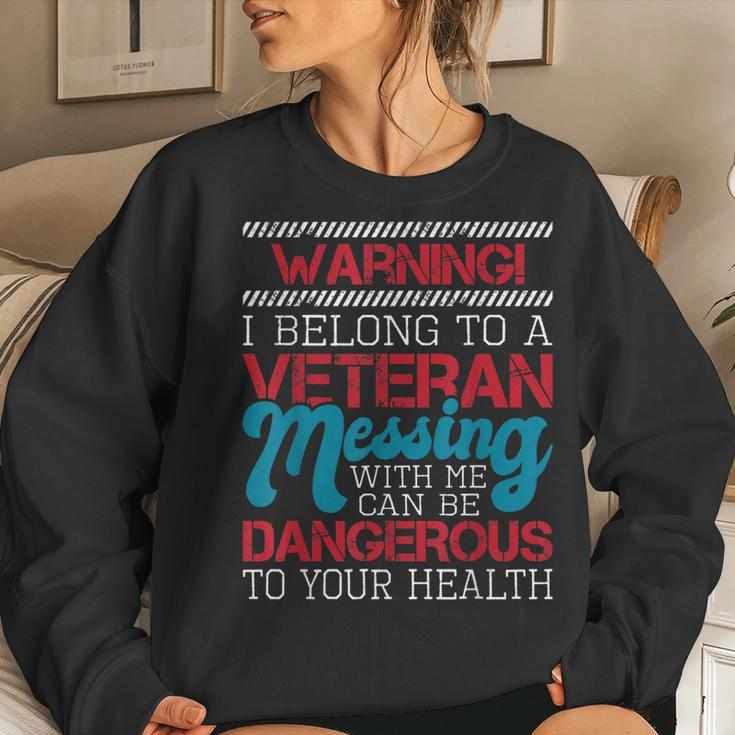 Warning I Belong To A Veteran - Patriotic Us Veteran Wife Women Crewneck Graphic Sweatshirt Gifts for Her