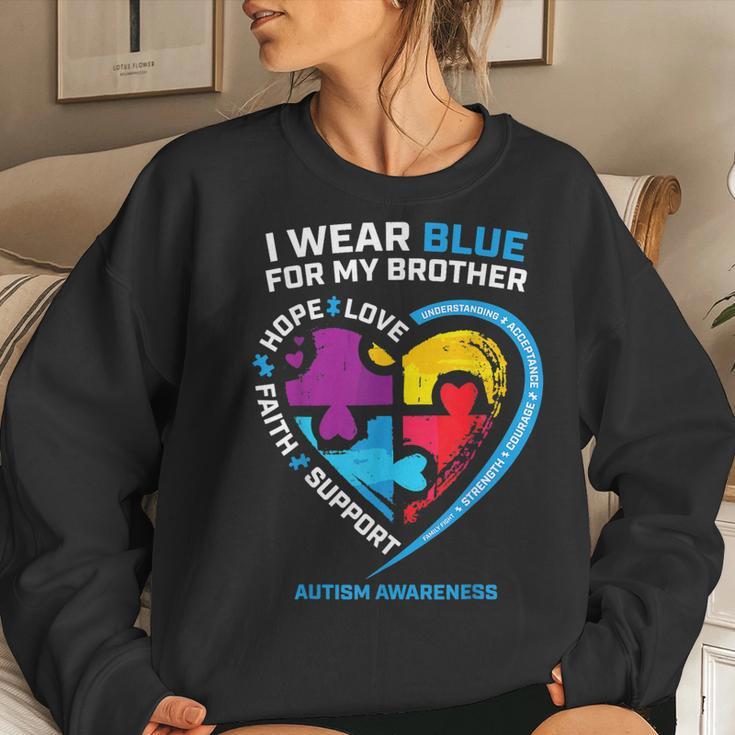 I Wear Blue For My Brother Kids Autism Awareness Sister Boys Women Sweatshirt Gifts for Her