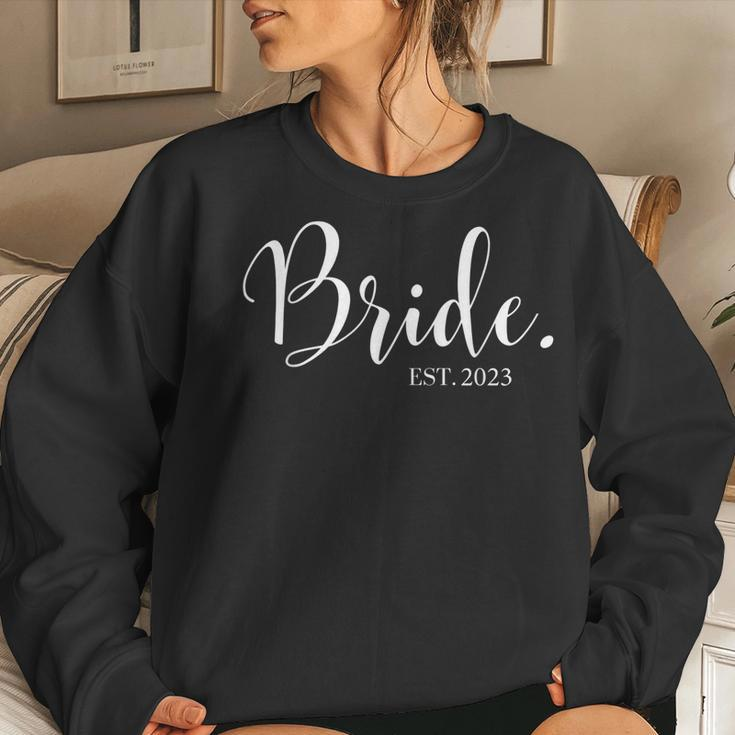Wedding Honeymoon Bachelorette Fiancée Wife Bride Est 2023 Women Crewneck Graphic Sweatshirt Gifts for Her