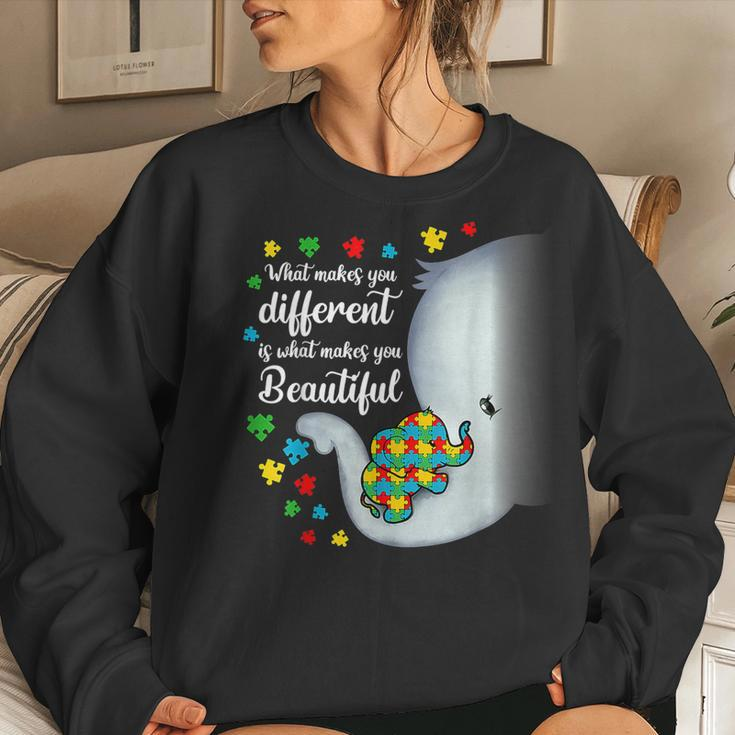 What Makes You Different Elephant Autism Mom Boys Girl Kids Women Crewneck Graphic Sweatshirt Gifts for Her