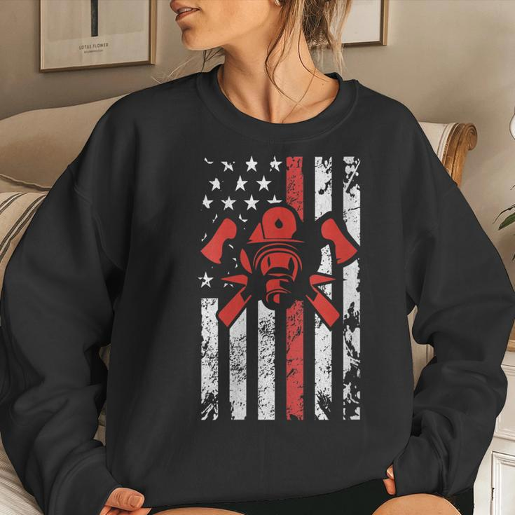 Womens American Flag Fire Fighter Women Crewneck Graphic Sweatshirt Gifts for Her