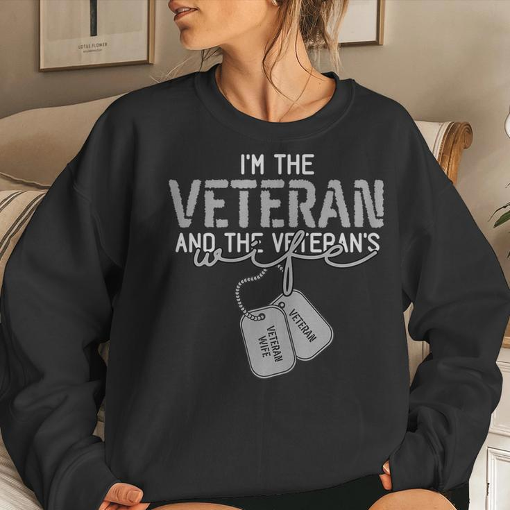 Womens American Veteran And Veterans Wife Funny Women Veterans Day Women Crewneck Graphic Sweatshirt Gifts for Her