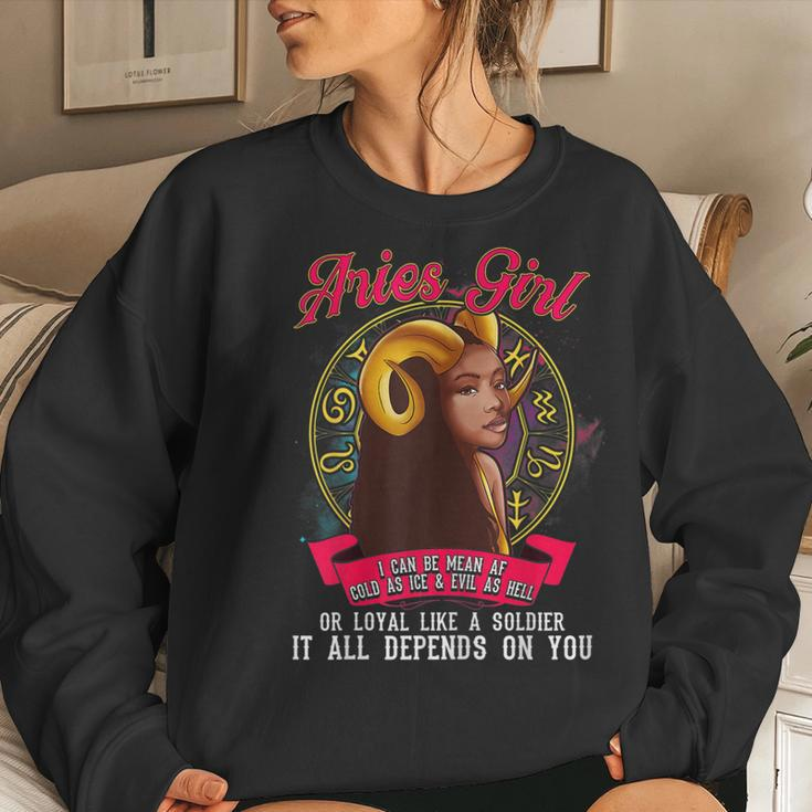 Womens Aries Zodiac Birthday Black Queen Mean Af Women Crewneck Graphic Sweatshirt Gifts for Her