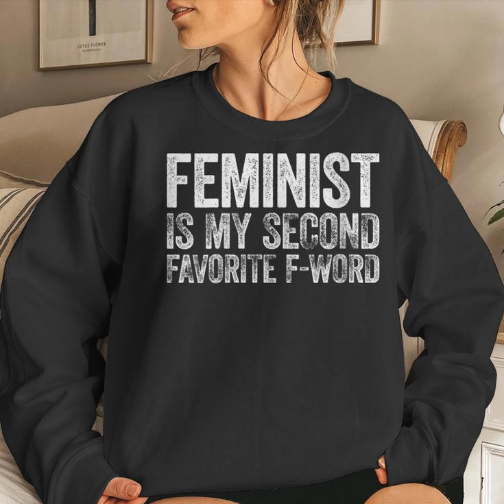 Womens Feminist Is My Second Favorite F Word Feminism Gift Women Crewneck Graphic Sweatshirt Gifts for Her