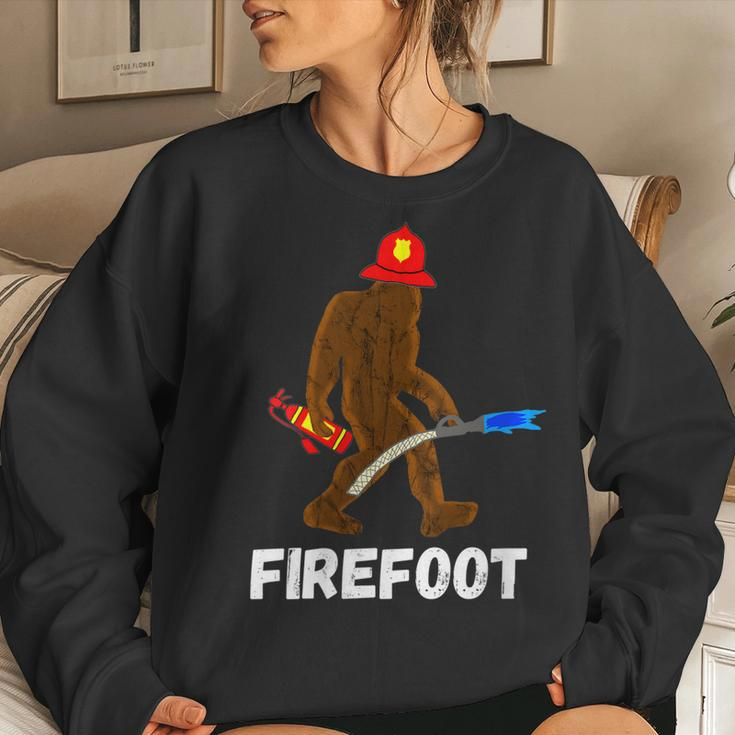 Womens Fire Fighter Bigfoot Fireman Funny Sasquatch Firefighter Women Crewneck Graphic Sweatshirt Gifts for Her