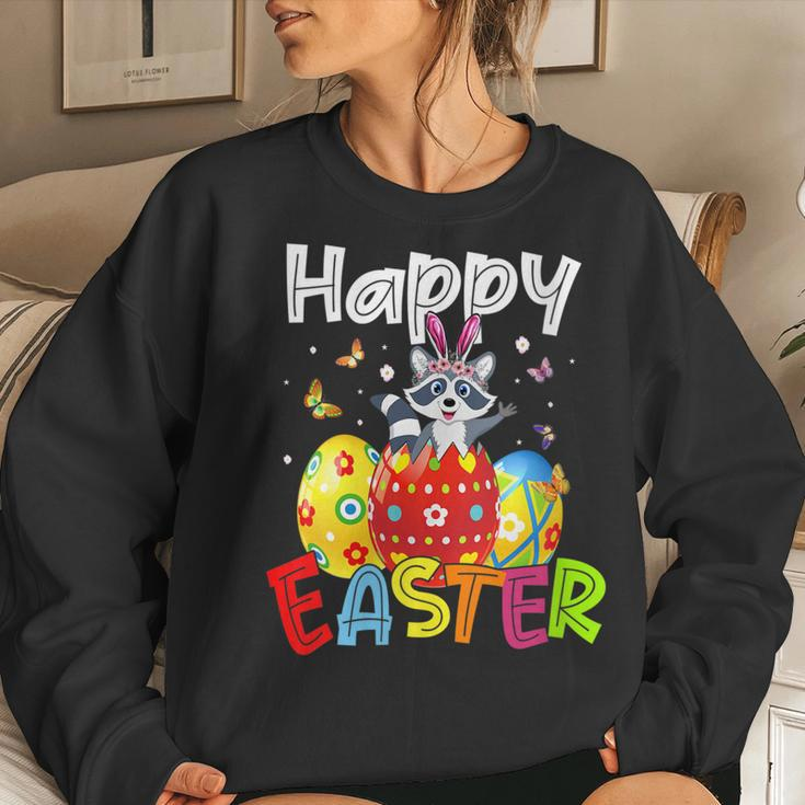 Womens Happy Easter Cute Bunny Rabiit Raccoon Funny Eggs Hunt Kids Women Crewneck Graphic Sweatshirt Gifts for Her