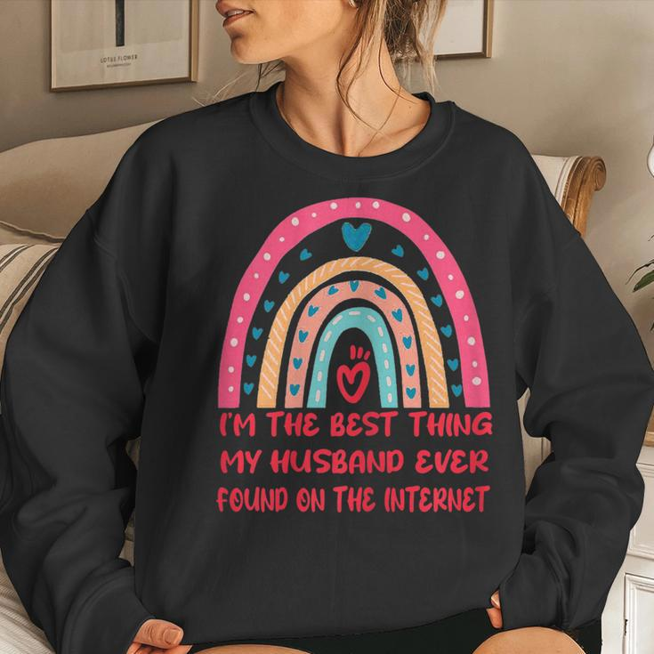 Womens Im The Best Think My Husband Ever Found On Internet Is Me Women Crewneck Graphic Sweatshirt Gifts for Her