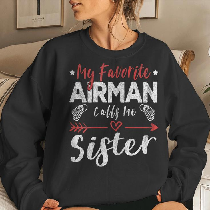 Womens My Favorite Airman Calls Me Sister Air Force Soldier Sister Women Crewneck Graphic Sweatshirt Gifts for Her