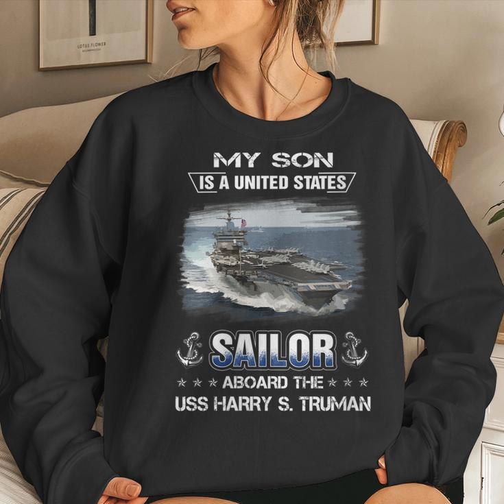 Womens My Son Is A Sailor Aboard The Uss Harry S Truman Cvn 75 Women Crewneck Graphic Sweatshirt Gifts for Her